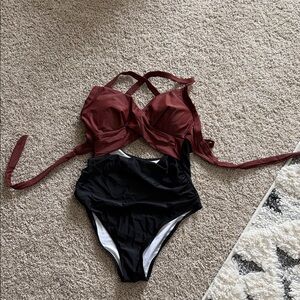 Women's Burgundy and Black swimsuit
